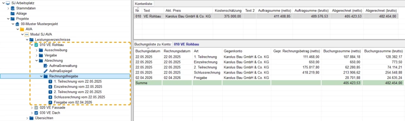 SJ OFFCE AVA Rechnungsfreigaben Abrechnung